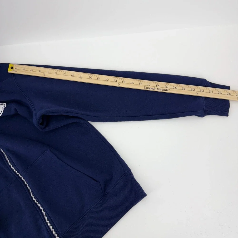 True Religion Zip Hoodie Men XL Navy Blue Good Buddha Graphic Horseshoe Logo New